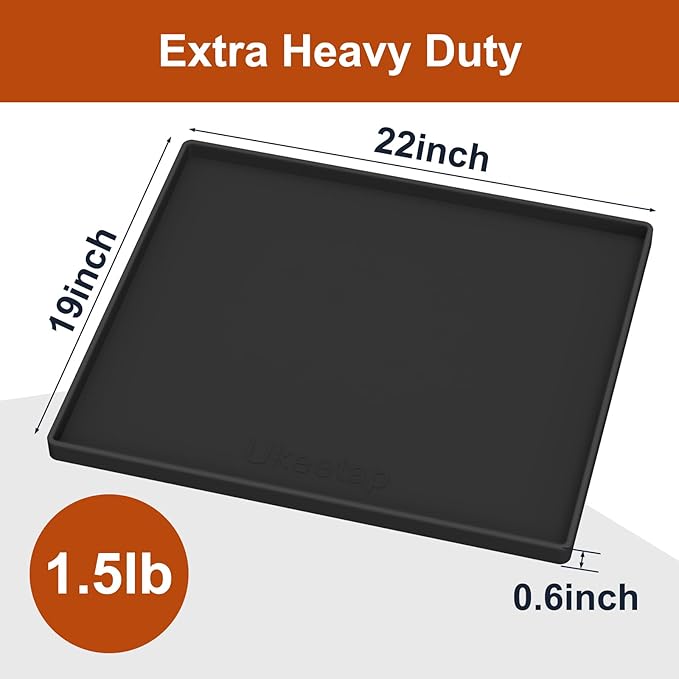 22" x 19" Extra Thick Waterproof Silicone Mat with Raised Edge, Under Sink Mat for Kitchen & Bathroom, Kitchen Cabinet Liner, Multi-Purpose for Storage & Protection, Black