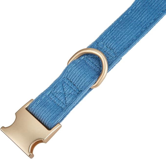 Soft Corduroy Fibric Dog Collar with High Grade Metal Buckle, for Large Dogs.(Blue,Large:17-26")