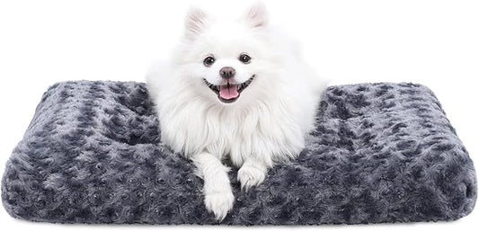 KSIIA Washable Dog Bed Deluxe Plush Dog Crate Beds Comfy Kennel Pad Anti-Slip Pet Sleeping Mat for Large, Jumbo, Medium, Small Dogs Breeds, 23" x 18", Dark Grey