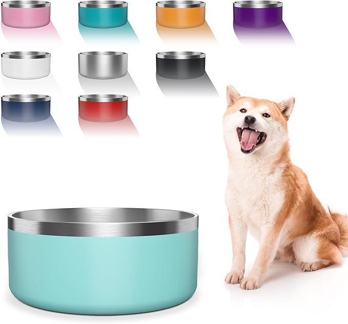 Dog Bowl, Stainless Steel Dog Food and Water Bowl with Non Slip Quiet Bottom, Easy to Clean, Dishwasher Safe, 64oz, Mint Green