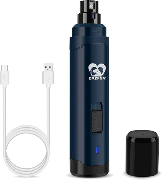 Casfuy Dog Nail Grinder Upgraded - Professional 2-Speed Electric Rechargeable Pet Nail Trimmer Painless Paws Grooming & Smoothing for Small Medium Large Dogs & Cats(Dark Blue)