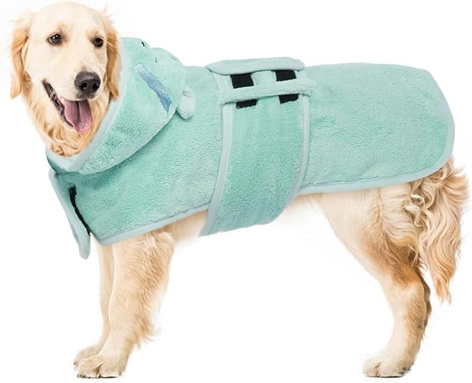 Dog Drying Coat, Microfibre Fast Absorbent Bath Towel With Magic Sticker & Belly Strap - Bathrobe for Puppy, Small, Medium, Large Dogs and Cats