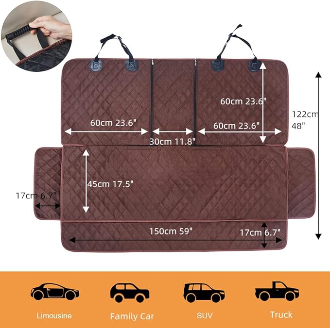 Dog Car Seat Cover for Back Seat Cover for Kids,Non Stick Fur Rear Seat Protector for Pet,Nonslip Waterproof Universal Fit Interior for Auto SUV(XL, Coffee Brown)