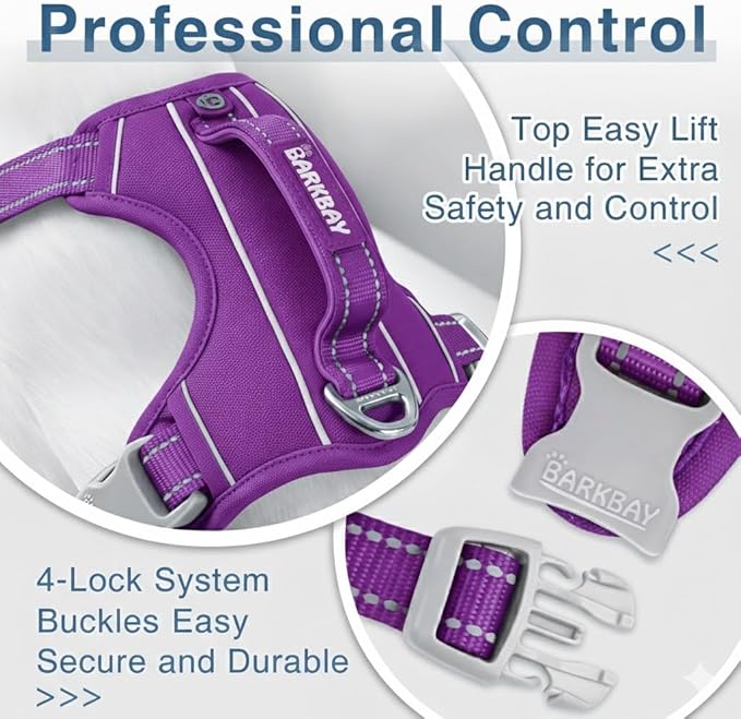 BARKBAY Dog Harness No Pull Oxford with ID Tag Pocket - Heavy Duty, Reflective, Easy Control for Large Dogs(Purple Oxford,XL)