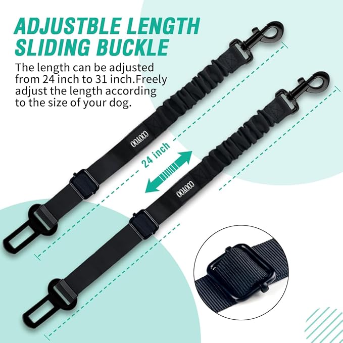 COOYOO Dog Seat Belt, Durability Retractable Dog Car Harness Adjustable Dog Seat Belt for Vehicle Nylon Pet Safety Seat Belts Heavy Duty & Elastic