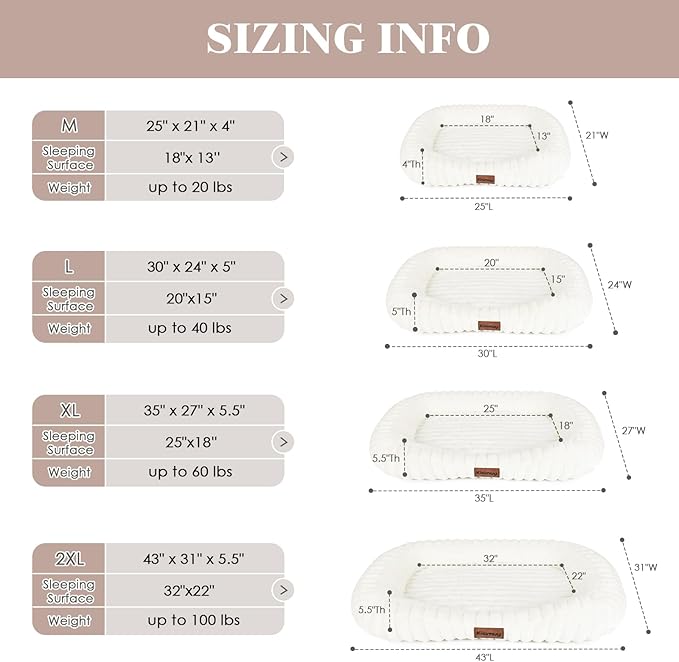 Washable Dog Bed Medium Size Dog, Soft Plush Calming Puppy Bed with Anti-Slip Bottom & Portable Handle, Cream Orthopedic Rectangle Anti-Anxiety Small Pet Kennel Bed, 30" x 24" x 5"