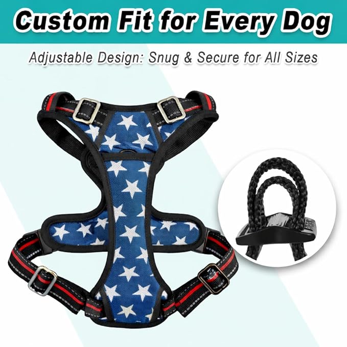BARKBAY Dog Harness No Pull Mesh for Small Dogs - Adjustable, Reflective, Comfortable, No Choke, Heavy-Duty - Perfect for Outdoor Training, Walking, and Hiking - Strong & Durable - S & Blue Star Mesh