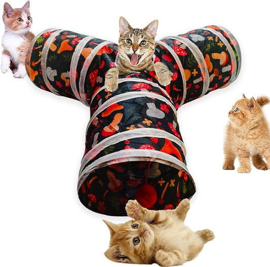 Cat Tunnel Tube Toys，Tunnels for Indoor Cats, Collapsible Interactive Toy with Balls for Rabbits, Kittens, Ferrets, Puppy (Mushroom)