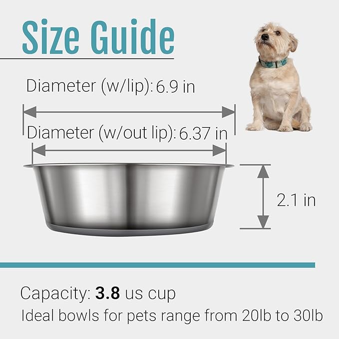 PEGYY11 Nonslip Stainless Steel Dog Bowls, 3.8 US Cup, 2 Count