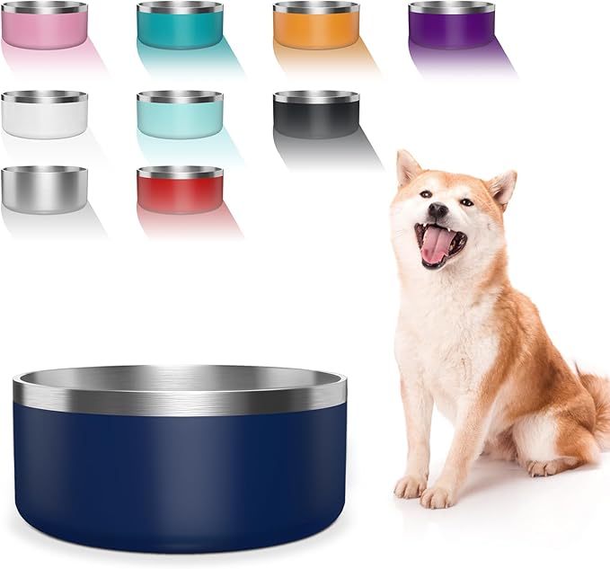 Dog Bowl, Stainless Steel Dog Food and Water Bowl with Non Slip Quiet Bottom, Easy to Clean, Dishwasher Safe, 40oz, Blue