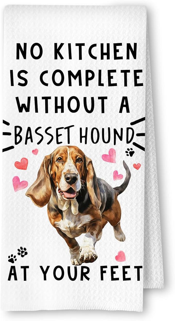 Basset Hound Funny Dog Kitchen Towels - A Kitchen is Not Complete Without A Basset Hound Dish Towel Waffle Weave Hand Towels for Home Bathroom, Dog Lovers Gift,16×24 Inch