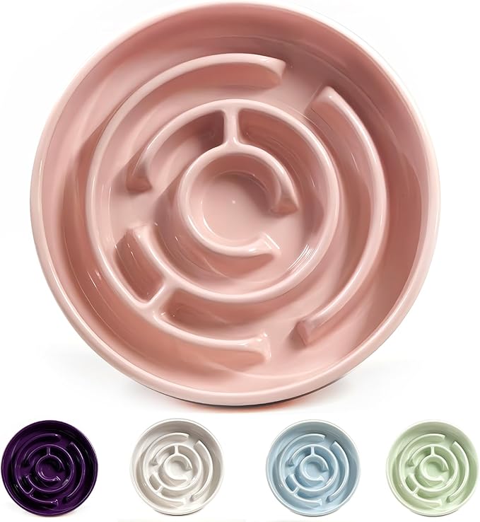 Ceramic Slow Feeder Dog Bowls with Anti-Slip, Slow Feeder & Non-Slip Design, Boredom and Anxiety Reducer, Suitable for All Breed Dogs and Cat (Ceramic-Pink)