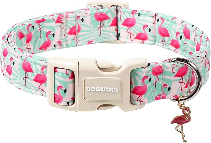 DOGWONG Pink Flamingo Dog Collar Spring Puppy Collars for Small Girl Boy Dogs Durable Soft Adjustable Dog Collar for Small Medium Large Dogs,XS