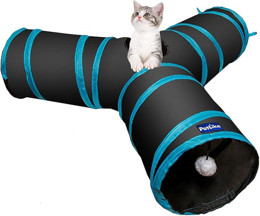 PetLike Cat Tunnel for Indoor Cats Collapsible Pop-up Pet Tube Peek Hole Hideaway Play Toys for Cats with Ball