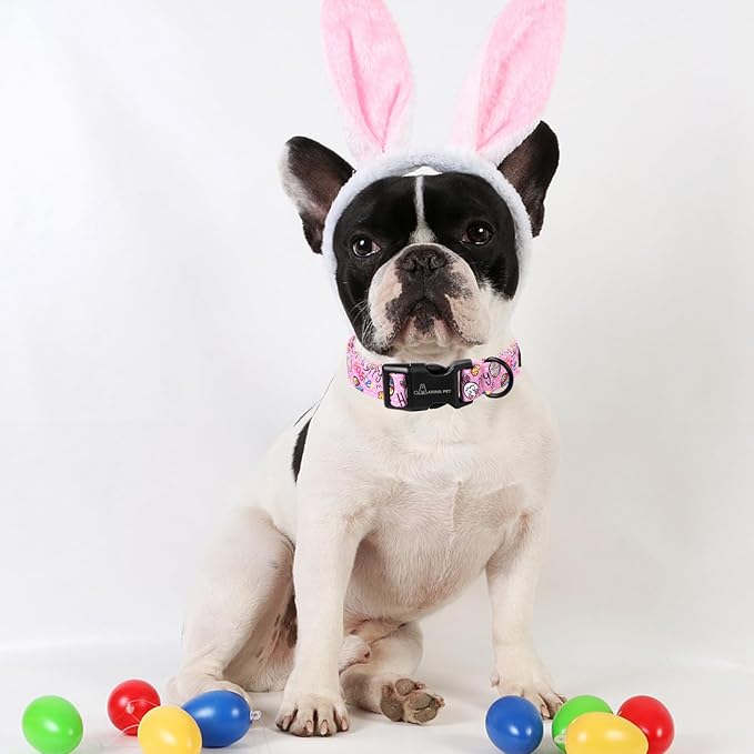 ARING PET Easter Dog Collar, Cute Pink Eggs Pet Collars with Quick Release Buckle for Puppy Small Medium Large Boy Girl Dogs-L