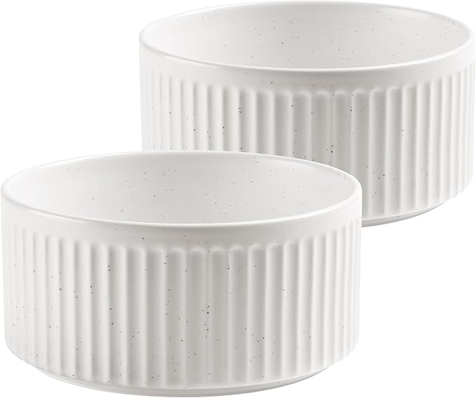 Non-Slip Ceramic Dog Bowls,8" Dog Food and Water Bowl Set with Silicone Base, 64oz/8cups Weighted Flip-Proof Pet Feeding Bowl for Medium and Large Dogs (2Pack,White)