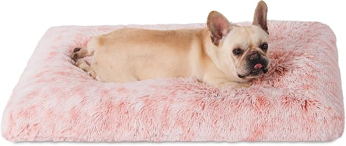 Bedfolks Plush Waterproof Dog Crate Bed with Removable Washable Cover,Faux Fur Kennel Pad for Medium Dogs,29"x21",Pink
