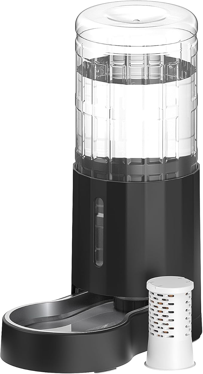 CZPET 2.5 Gallon Dog Water Bowl Dispenser,Filter Automatic Dog and Cat Water Dispenser with Stainless Steel Bowl, Gravity Waterer, Large Capacity, and Quiet Drinking Area for Pets (9.5L,Black)