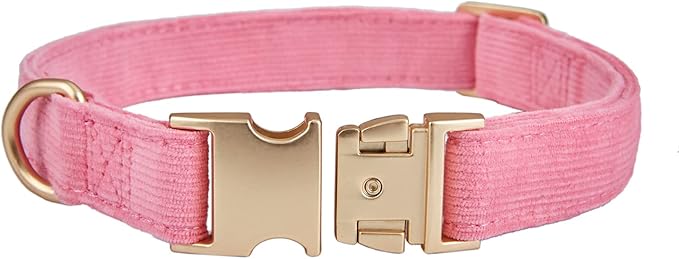 Soft Corduroy Fibric Dog Collar with High Grade Metal Buckle, for Large Dogs.(Pink,Large:17-26")