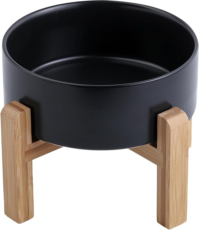 Black Raised/Elevated Ceramic Dog Bowl for Medium Large Sized Breeds,Dog Food Water Bowl with Stand,8 in 7.6 Cups Non Slip Heavy Weighted