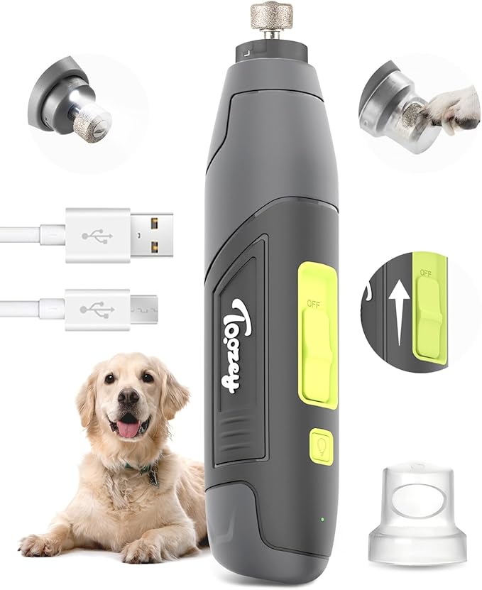 Toozey Dog Nail Grinder Upgraded to 3 Speeds with LED Lights - Rechargeable & Quiet Pet Nail Trimmer for Painless Paws Grooming, Professional for Small, Medium, Large Dogs and Cats