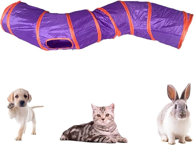 Cat Tunnel for Indoor Cats Interactive, Rabbit Tunnel Toys, Pet Toys Play Tunnels for Cats Kittens Rabbits Puppies Crinkle Pop Up 47" Shape S