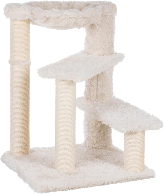 Trixie Baza Scratching Post – Cat Tower with Jute Posts, Hammock & Step Platforms – Indoor Cat Furniture for Scratching & Climbing – Cream, 19.7" x 19.7" x 27.6"