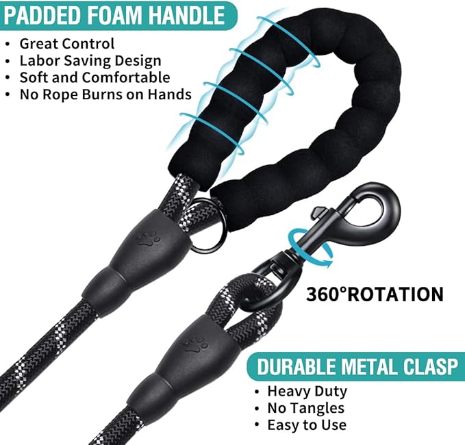 COOYOO 2 Pack Dog Leash 5 FT Heavy Duty - Comfortable Padded Handle - Reflective Dog Leash for Medium Large Dogs with Collapsible Pet Bowl¡­