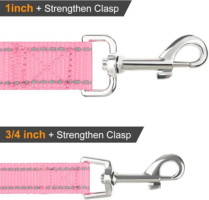 Joytale Dog Leash Heavy Duty for Large Medium Dogs, 6 FT Reflective Nylon Pet Walking Lead with Soft Padded Handle, Durable & Tangle Free for Training, Running & Safety Control, Pink