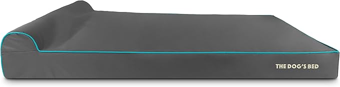 The Dog’s Bed Orthopedic Memory Foam Dog Bed with Headrest, Oxford Fabric, Grey with Blue Trim, XXL, 6-Inch