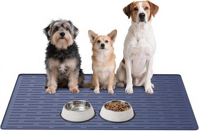 Large Dog Mats for Food and Water, 40"x30" Waterproof Pet Food Mats for Floor Nonslip Silicone Bowl Mats with Raised Edges