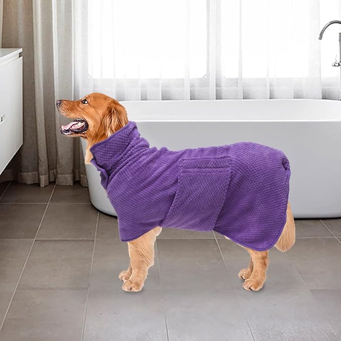 Geyecete Pineapple Grid Fast Drying Super Absorbent Dog Cat Bath Robe Towel - Purple-M