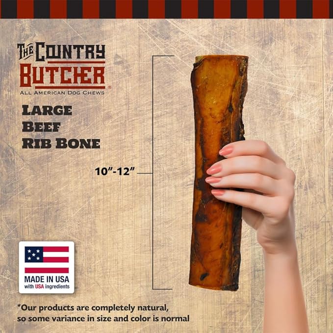 10" Meaty Beef Rib Dog Bones, Made in USA, Natural Dog Chews for Light to Moderate Chewers & Medium to Large Size Dogs, 4 Count