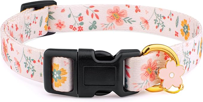 Cotton Handmade Dog Collar for Small Medium Large Dogs,White Flowers with Pendant Cute Dog Collars (Small)