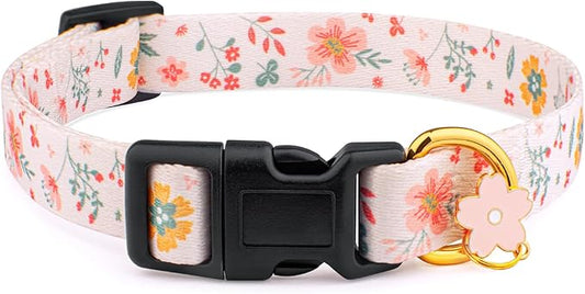 Cotton Handmade Dog Collar for Small Medium Large Dogs,White Flowers with Pendant Cute Dog Collars (Large)