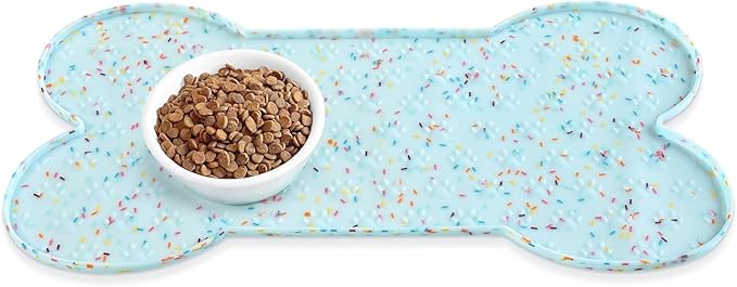 Dog Food Mat Anti-Slip Silicone Dog Bowl Mat Thicker Pet Placemat Waterproof Cat Feeder Pad with Raised Edge Puppy Kitten Feeding Mats Suitable Small Medium-Sized Dogs Cats Eating Tray