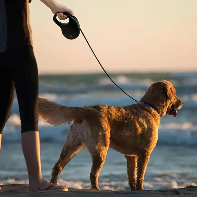 16Ft Retractable Dog Leash,Light Weight Leash for Small to Medium Dogs/Cats Up to 50lbs,Stainless Steel Spring Strong Nylon Tape, Tangle Free, One-Handed Brake.(Black)