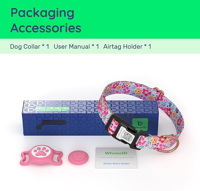 WhoseID Airtag Dog Collar,with Waterproof airtag Holder竊똎riginal Stylish Cute Pattern Design.QR Code ID Buckle竊똂omfortable Soft Cotton for Small Medium Large Dogs