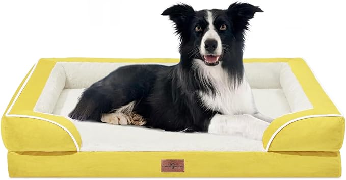 Comfort Expression Orthopedic Dog Bed for Large Dogs 36x27 Inch, Waterproof Egg Crate Foam Large Pet Bed with Removable Bolsters, Dog Couch with Washable Cover & Non-Slip Bottom, Spicy Mustard