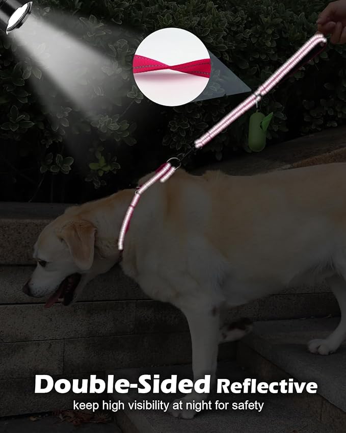 Joytale Strong Short Dog Leash 18 Inch, 1.2 Inch Wide, Heavy Duty, Padded Handle for Traffic Control, Reflective Leash for Medium and Large Dogs Walking Training,Hot Pink