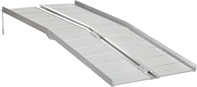 HOMCOM Wheelchair Ramp 6FT, FSA HSA Eligible Foldable Aluminum Threshold Ramp with Non-Slip Surface and Handle, 600lbs Weight Capacity, Suitcase Handicap Ramp for Home, Doorways, Curbs, Steps