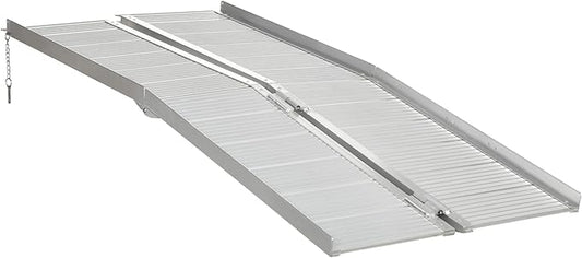 HOMCOM Wheelchair Ramp 6FT, FSA HSA Eligible Foldable Aluminum Threshold Ramp with Non-Slip Surface and Handle, 600lbs Weight Capacity, Suitcase Handicap Ramp for Home, Doorways, Curbs, Steps