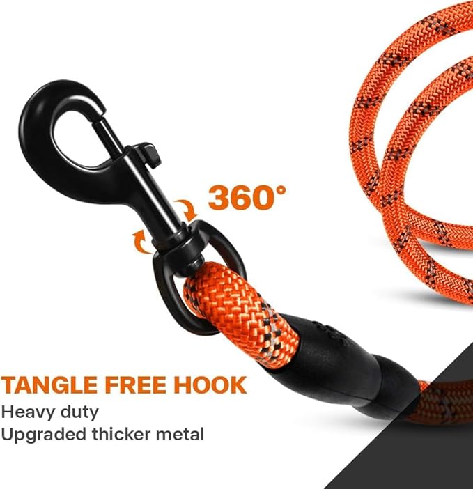 Taglory Rope Dog Leash 4 FT with Comfortable Padded Handle, Highly Reflective Threads Leash for Small Dogs, 3/8 inch, Orange