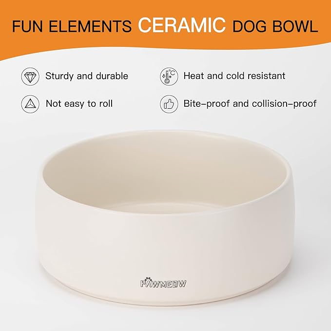 Ceramic Dog Bowls,8 Inch Large Ceramic Dog Bowl,Spill Proof, Heavy Modern Pet Feeding Bowl for Medium-Sized Dogs and Large Breed(64 oz) Beige