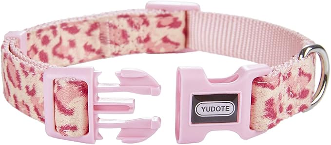 Fancy Pink Leopard Dog Collar Flocking Fabric Cheetah Scent Premium Soft and for Puppy,Middle and Big Dogs(Neck:10"-15",Pink Leopard)