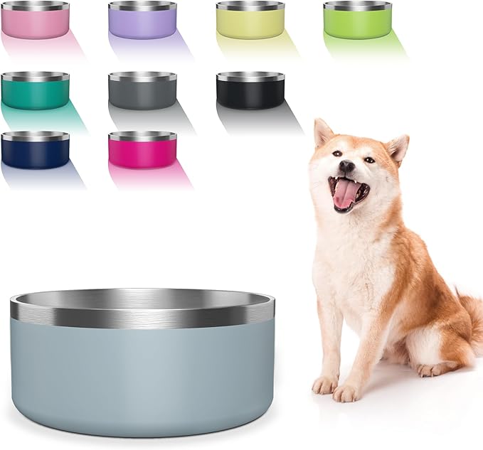 Dog Bowl, Stainless Steel Dog Food and Water Bowl with Non Slip Quiet Bottom, Easy to Clean, Dishwasher Safe, 40oz, Light Grey