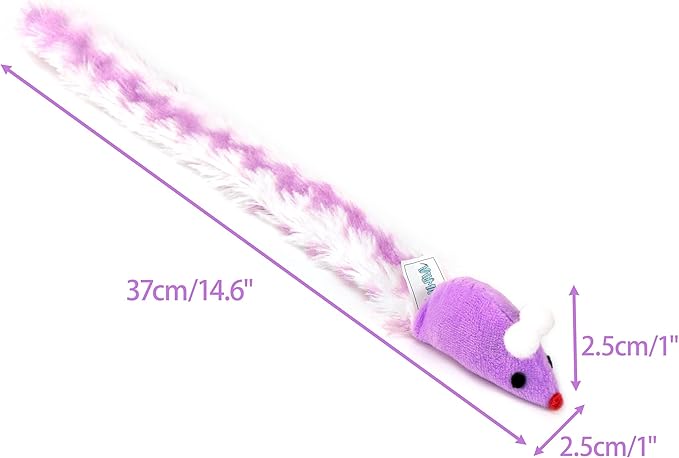 CHIWAVA 4 Packs 15 Inch Long Soft Plush Cat Toys Mice with Rattle Rustle Sound Small Mouse Activity Interactive Toy