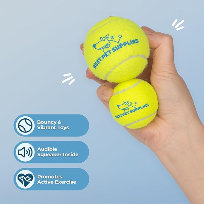 Best Pet Supplies Interactive Squeaky Dog Chew Toy, Ideal Dog Toys for Chewers, Small, Medium & Large Dogs, and Fetch Lovers - Tennis (Yellow), Small (Pack of 4)