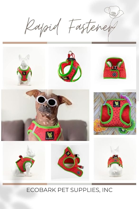 EcoBark Step in Dog Harness - Eco-Friendly Small & Mediuim Breed Dog Harnesses for XS and Small Dogs - Reflective and Adjustable Mini Body Halter Vest - Soft Mesh Toy Breed Harness (Watermelon, Large)