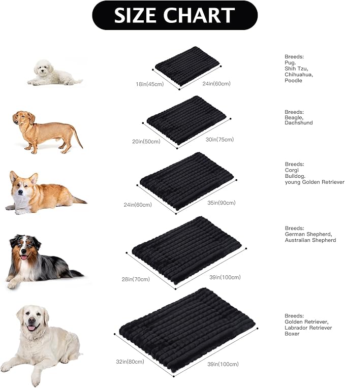 BVAGSS Dog Bed Washable Crate Mattress,Anti-Slip Memory Foam Soft Warm Pet Cushion for Small Medium Dogs, Calming Fluffy Sleeping Kennel Pad XH082 (24''x18'',Black)